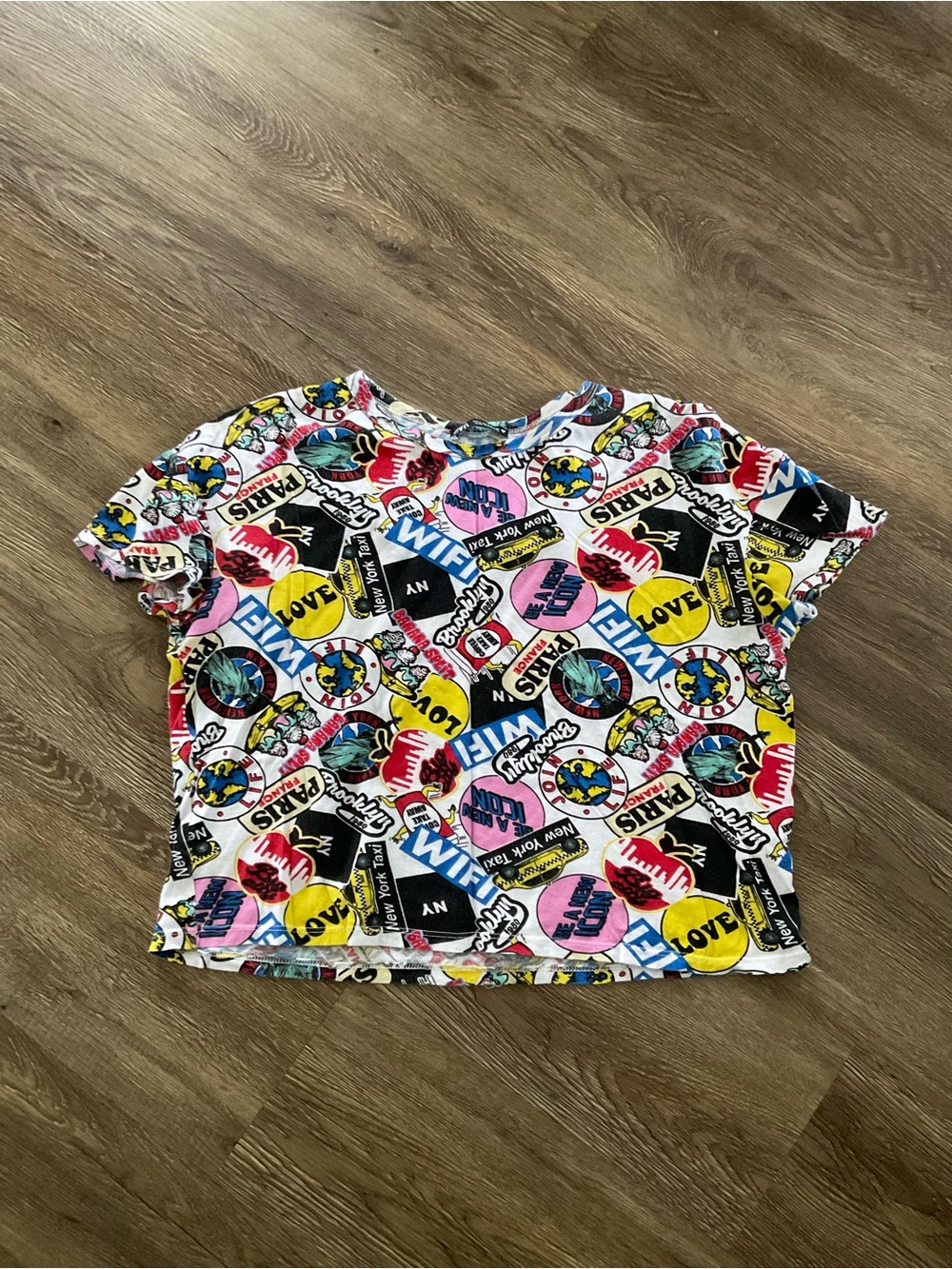Zara Multicolor Graphic Crop Tee - Small